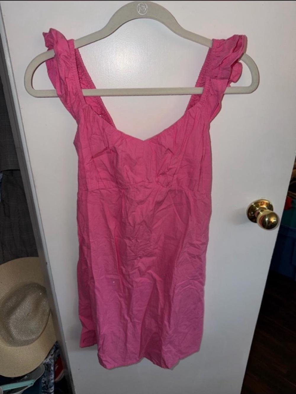 Sim & Sam Pink Ruffle Strap Babydoll Mini Dress Smocked Back Cotton Size S